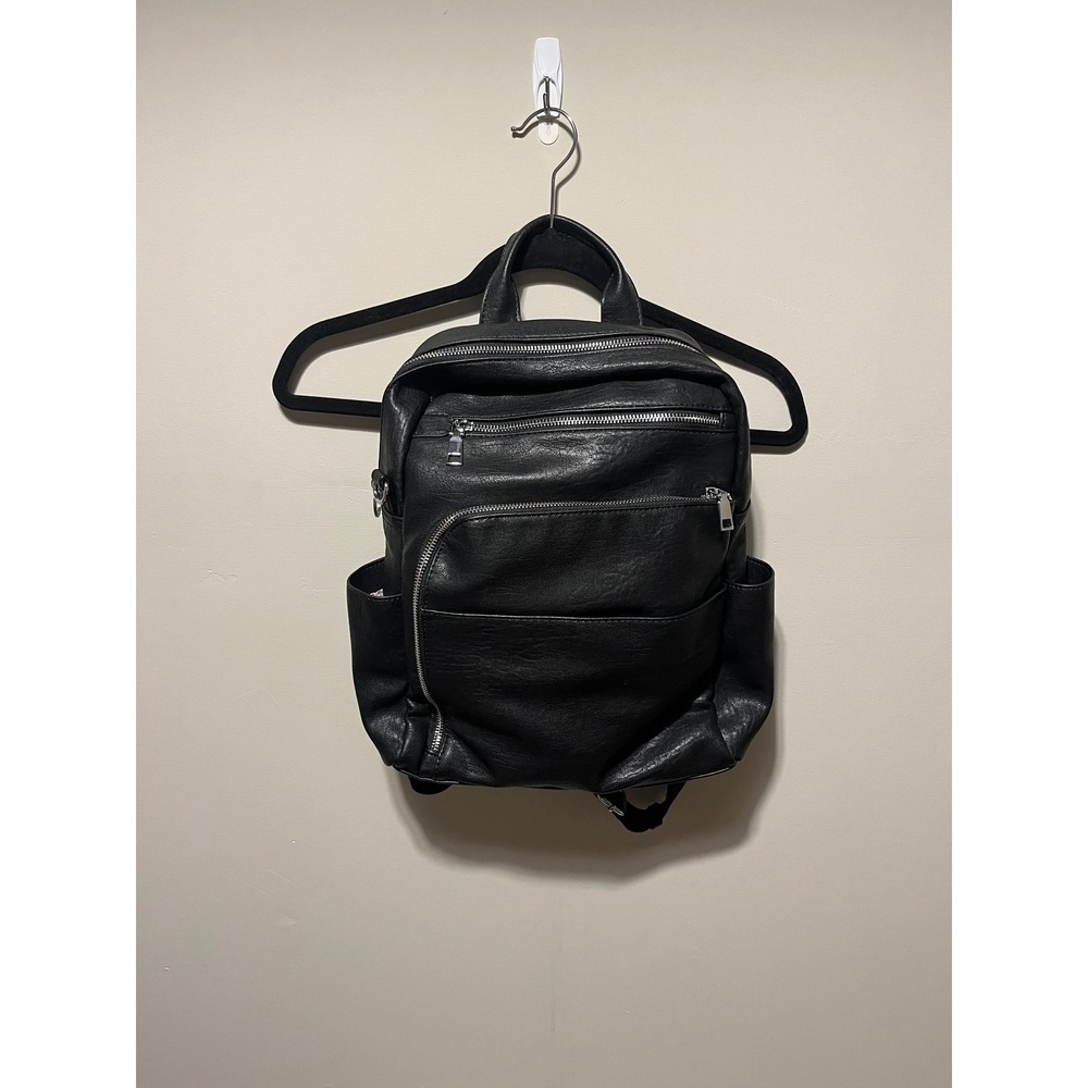 Antik Kraft Black Vegan Leather Multi-Pocket Backpack with Tech Sleeve - Picture 1 of 4